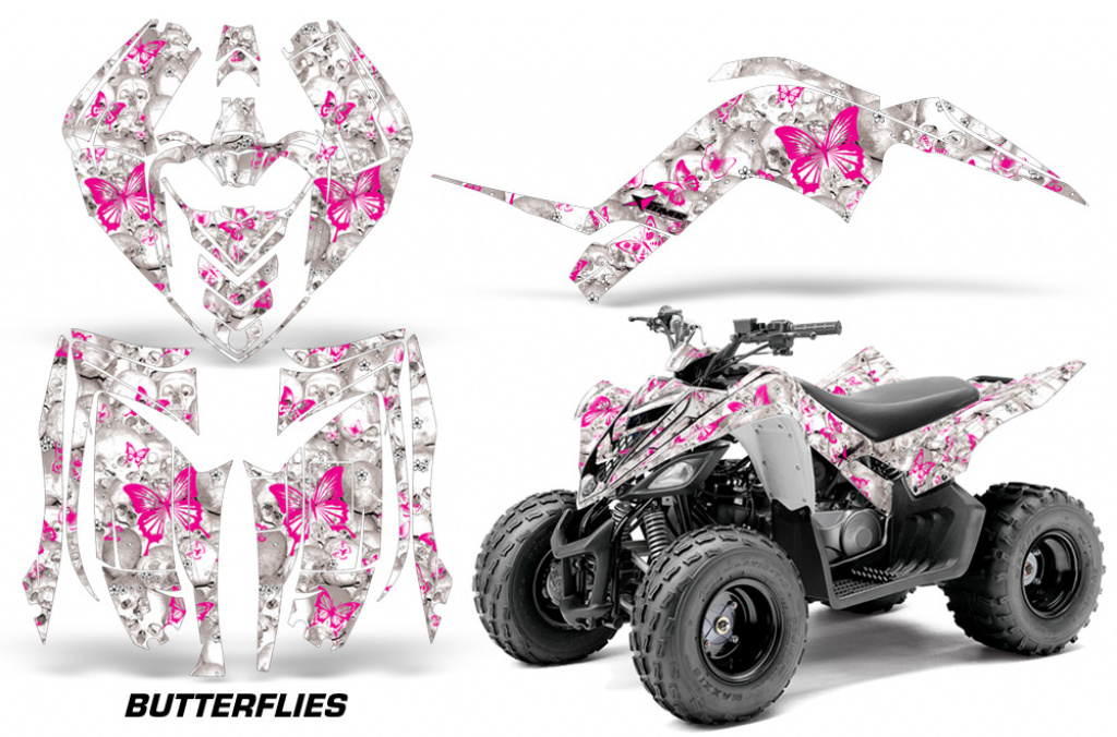 Butterfly Hintergrund = Weiß, Designfarbe = Pink für Yamaha Raptor 90 2009-2015