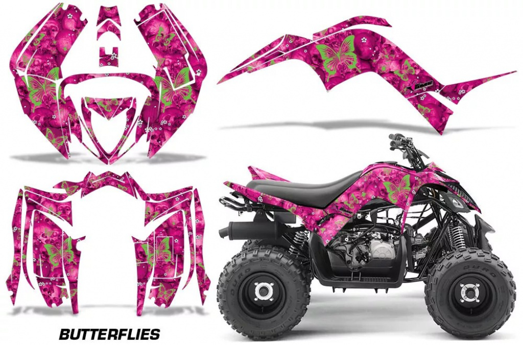 Butterfly Hintergrund = Pink, Designfarbe = Green für Yamaha Raptor 90 2016+