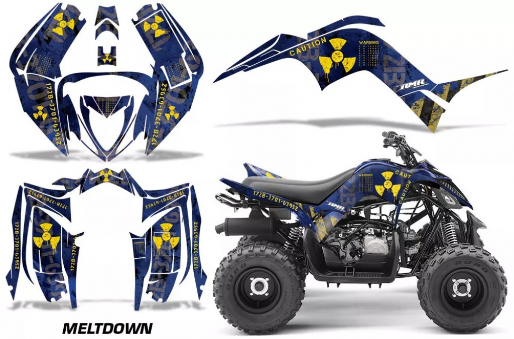 Meltdown Hintergrund = Blau, Designfarbe = Gelb für Yamaha Raptor 90 2016+