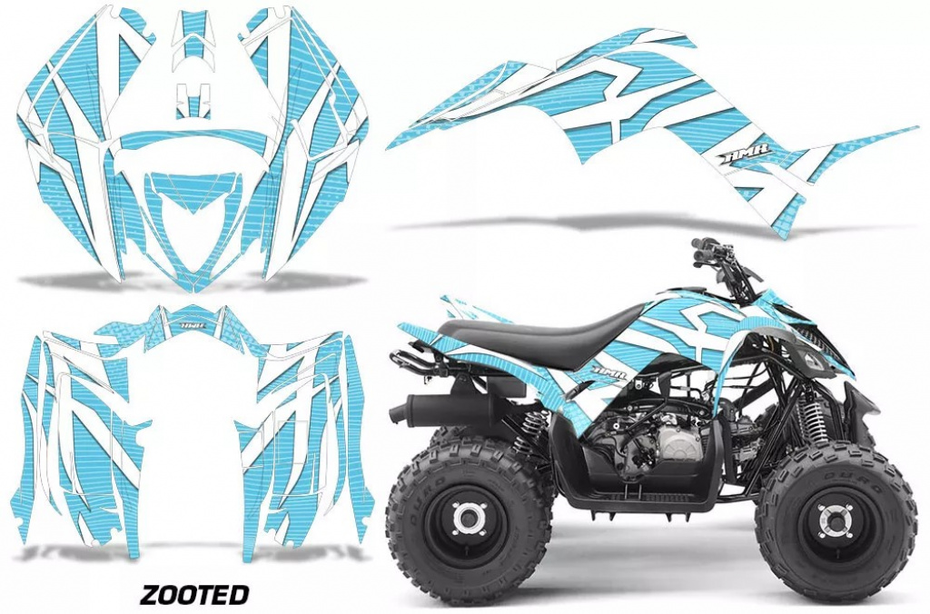 Zooted Hintergrund = Aqua Blau, Designfarbe = Weiß für Yamaha Raptor 90 2016+
