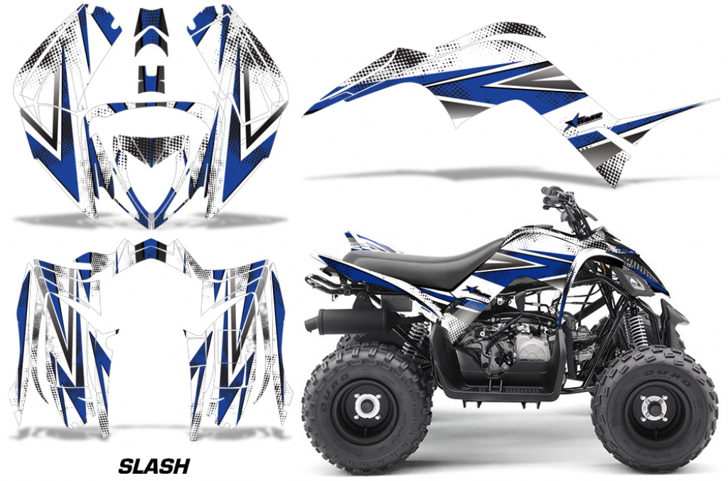 Slash Hintergrund = Weiß, Designfarbe = Blau für Yamaha Raptor 90 2016+