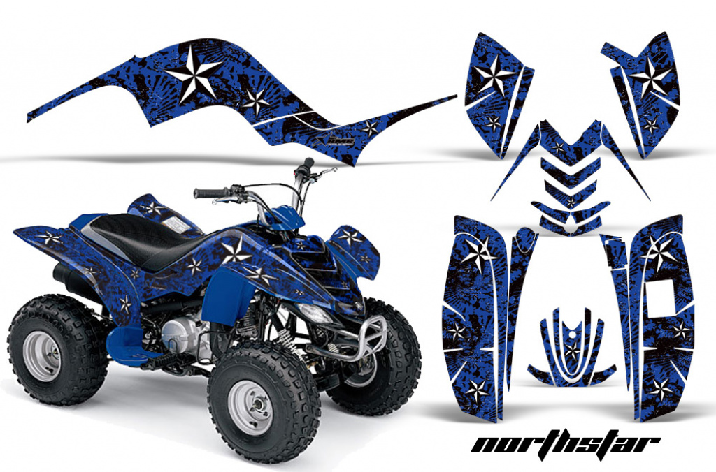 Northstar Hintergrund = Blau, Designfarbe = Weiß für Yamaha Raptor 80
