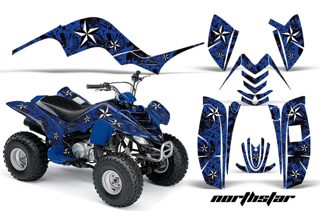 Northstar Hintergrund = Blau, Designfarbe = Weiß für Yamaha Raptor 80