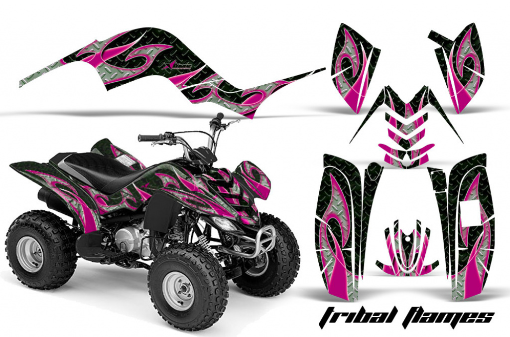 Tribal Flames Hintergrund = Schwarz, Designfarbe = Pink für Yamaha Raptor 80