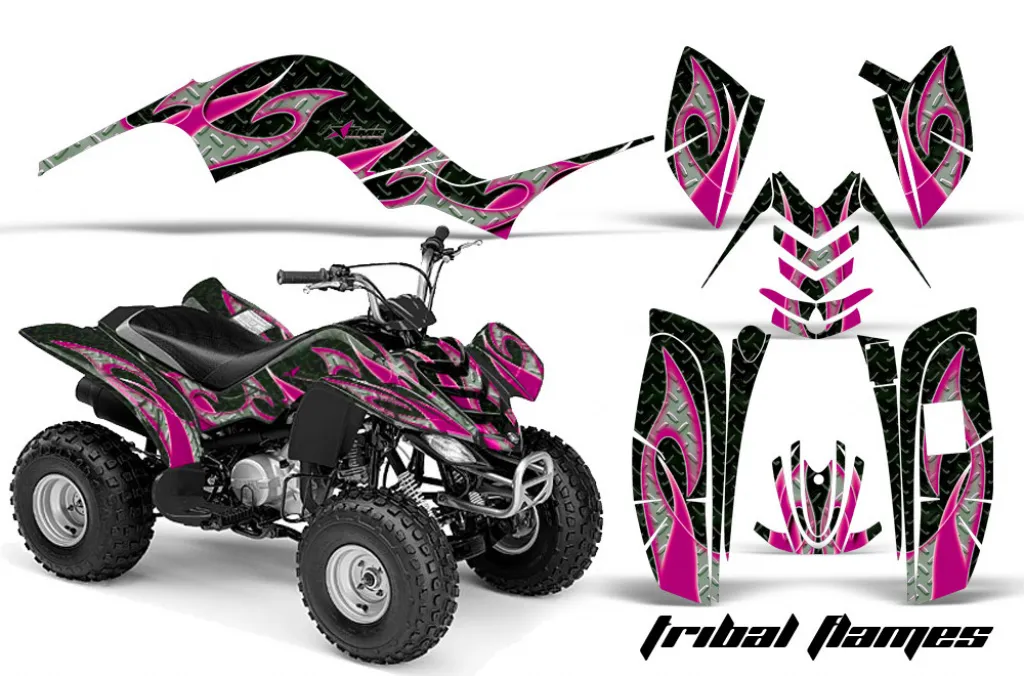 Tribal Flames Hintergrund = Schwarz, Designfarbe = Pink für Yamaha Raptor 80
