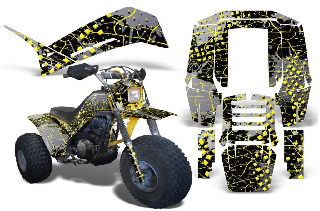 Swift Hintergrund = Schwarz, Designfarbe = Gelb für Yamaha Shaft DX 225 3 Wheeler 1983-1985