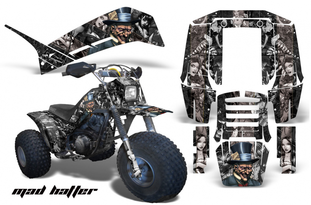 Mad-Hatter Hintergrund = Schwarz, Designfarbe = Silber für Yamaha Shaft DX 225 3 Wheeler 1983-1985