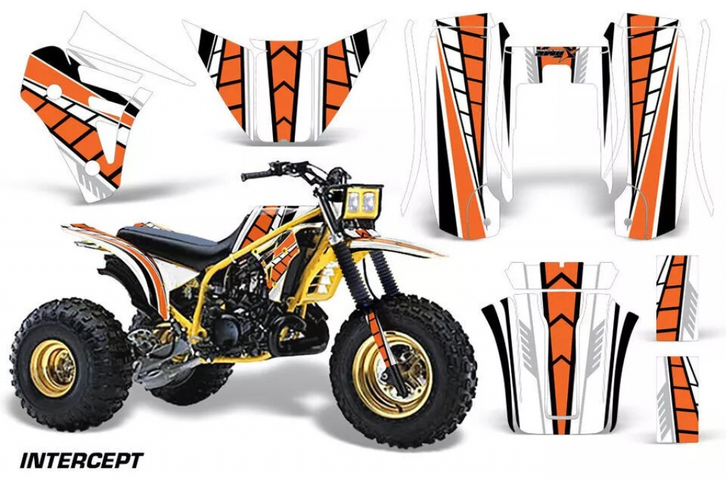Intercept Hintergrund = Weiß, Designfarbe = Orange für Yamaha Tri Z 250 3 Wheeler 1985-1986
