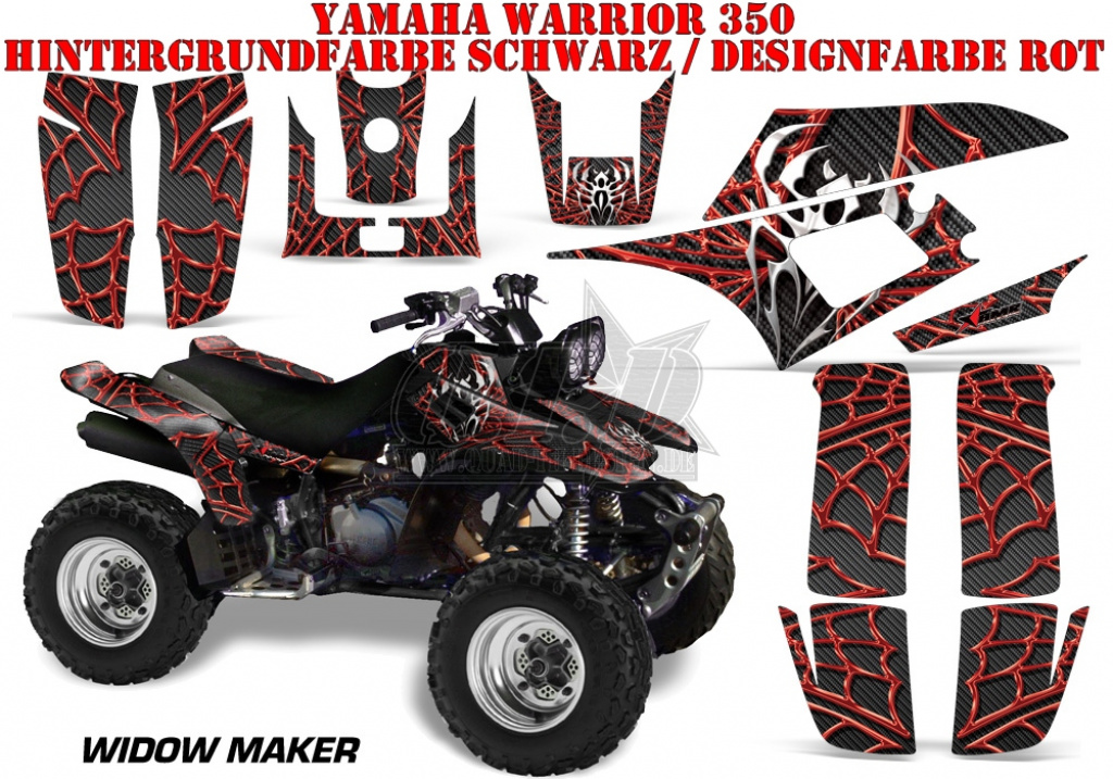 Widow Maker Hintergrund = Schwarz, Designfarbe = Rot für Yamaha Warrior YFM 350