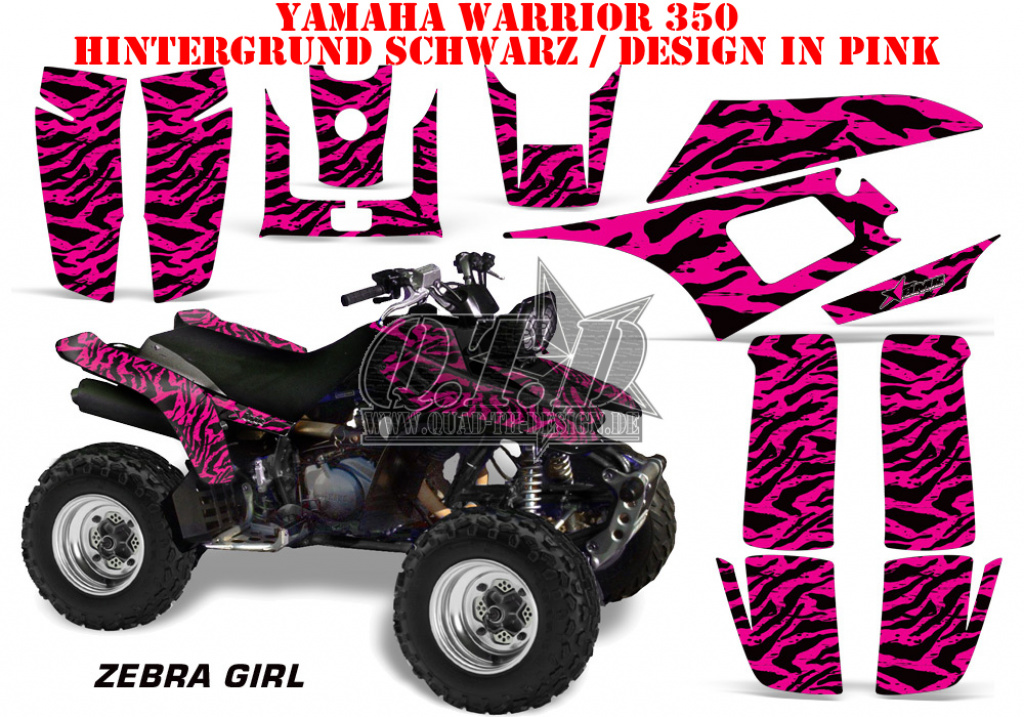 Zebra Girl Hintergrund = Schwarz, Designfarbe = Pink für Yamaha Warrior YFM 350