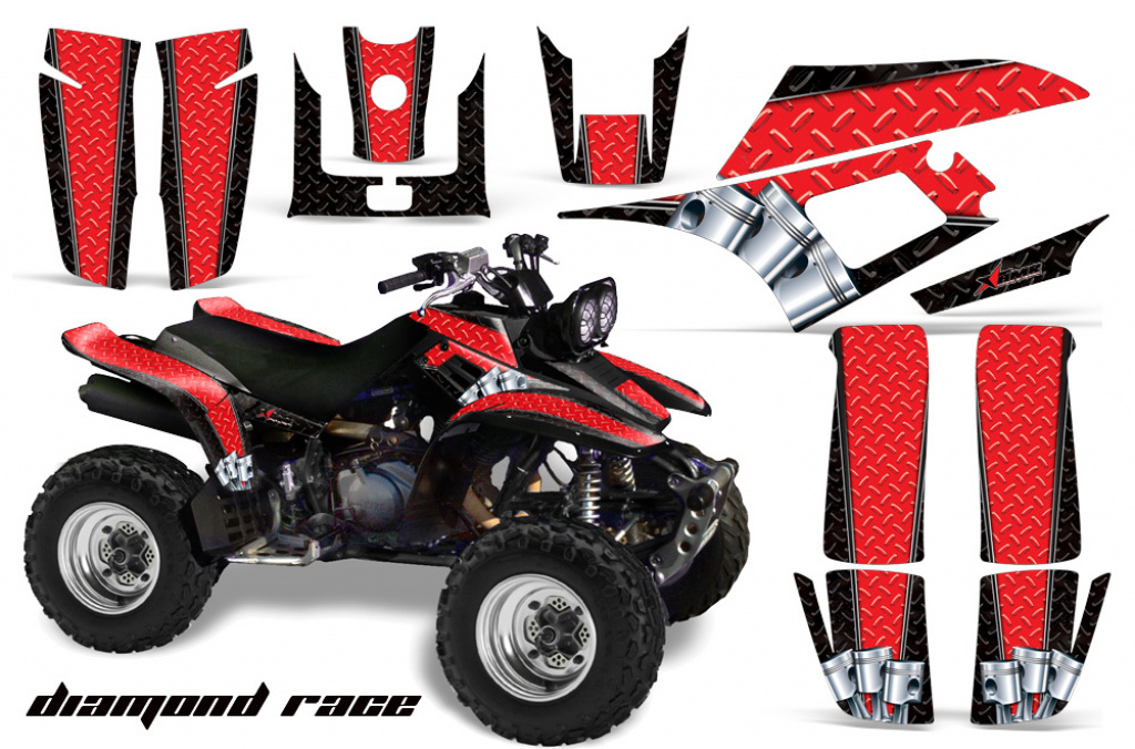 Diamond Race Hintergrund = Schwarz, Designfarbe = Rot für Yamaha Warrior YFM 350