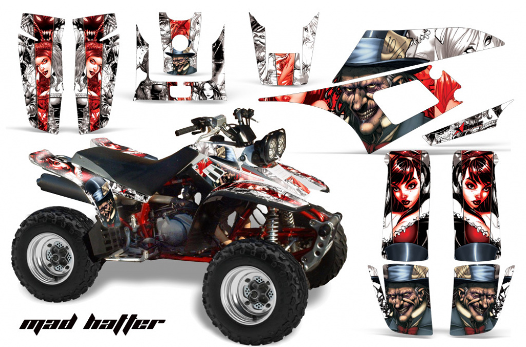 Mad-Hatter Hintergrund = Weiß, Designfarbe = Rot für Yamaha Warrior YFM 350