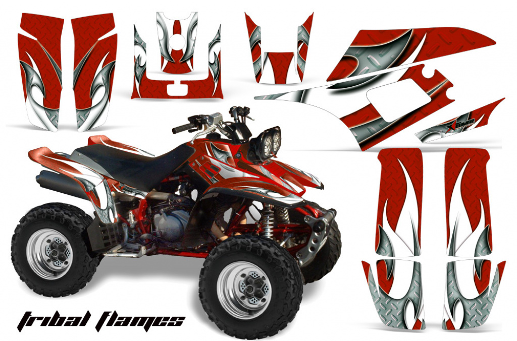 Tribal Flames Hintergrund = Rot, Designfarbe = Weiß für Yamaha Warrior YFM 350