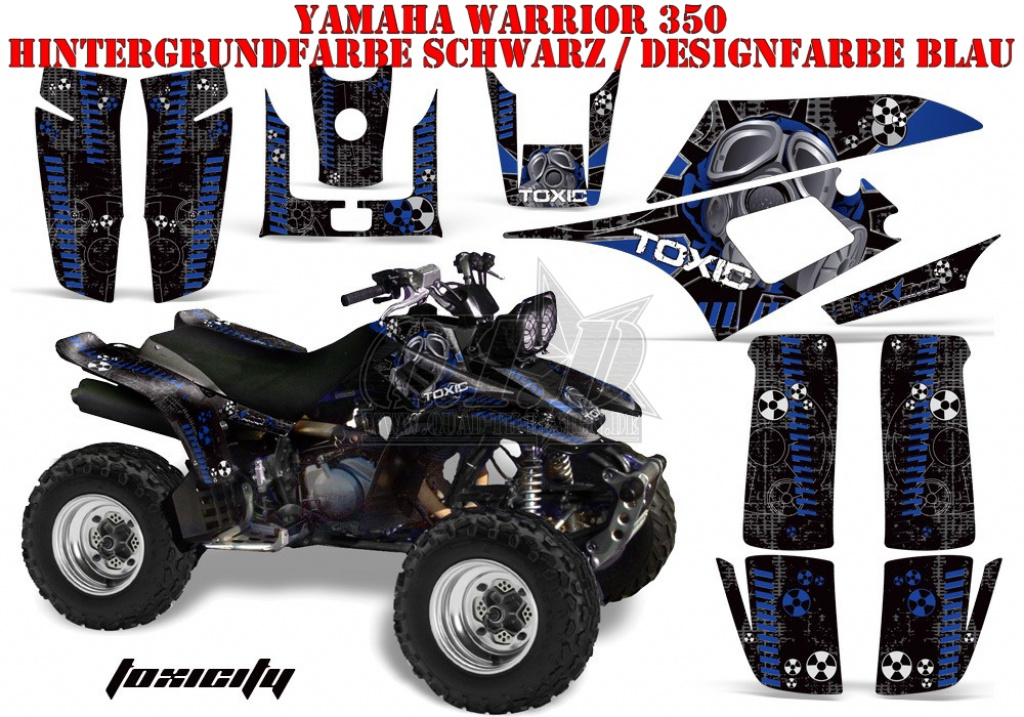 Toxicity Hintergrund = Schwarz, Designfarbe = Blau für Yamaha Warrior YFM 350