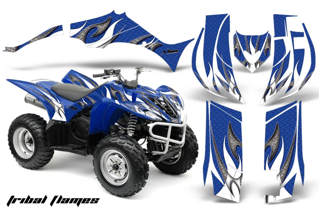 Tribal Flames Hintergrund = Blau, Designfarbe = Weiß für Yamaha Wolverine 2006-2012