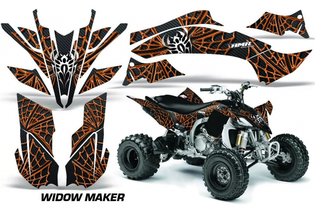 Widow Maker Hintergrund = Schwarz, Designfarbe = Orange für Yamaha YFZ 450R/SE 2009-2013