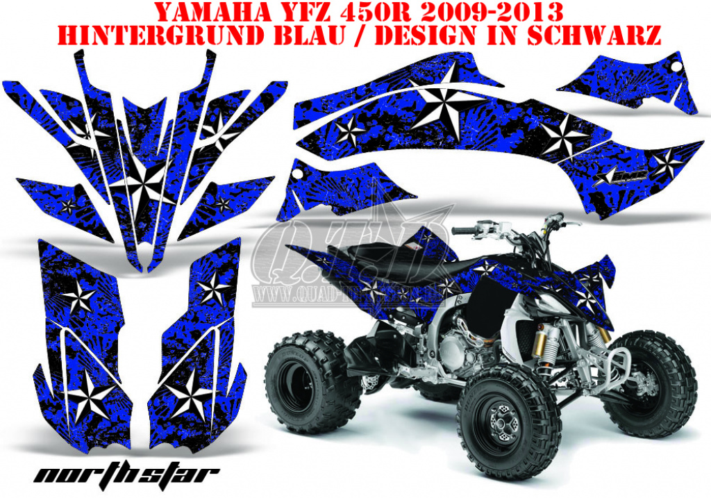 Northstar Hintergrund = Blau, Designfarbe = Schwarz für Yamaha YFZ 450R/SE 2009-2013