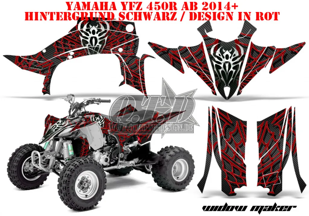 Mad-Hatter Background = Black, Design color = Red for Yamaha YFZ 450R/SE 2014+