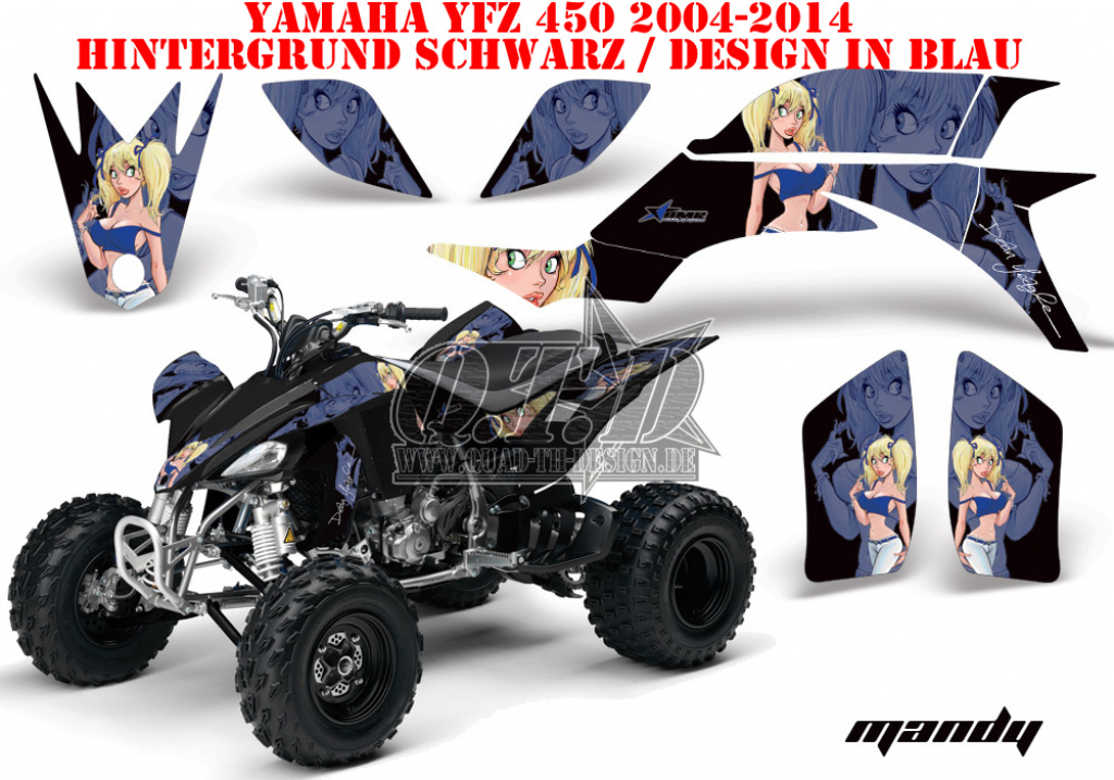 Mandy Hintergrund = Schwarz, Designfarbe = Blau für Yamaha YFZ 450 2004-2008 & 2012-2014