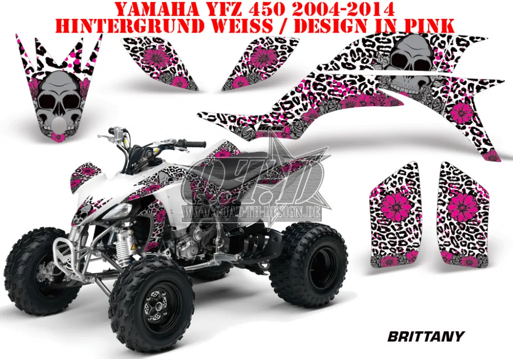 Brittany Background = White, Design color = Pink for Yamaha YFZ 450 2004-2008 & 2012-2014