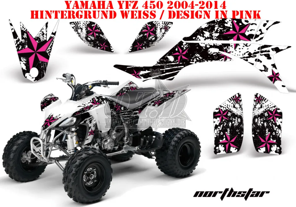 Northstar Background = White, Design color = Pink for Yamaha YFZ 450 2004-2008 & 2012-2014