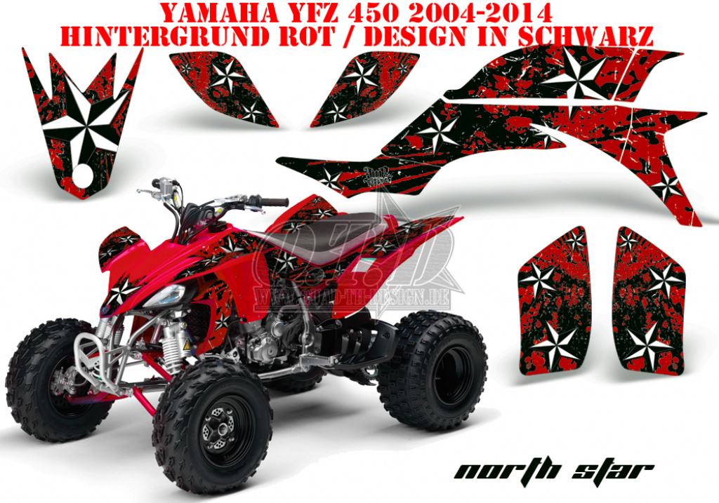 Northstar Hintergrund = Rot, Designfarbe = Schwarz für Yamaha YFZ 450 2004-2008 & 2012-2014