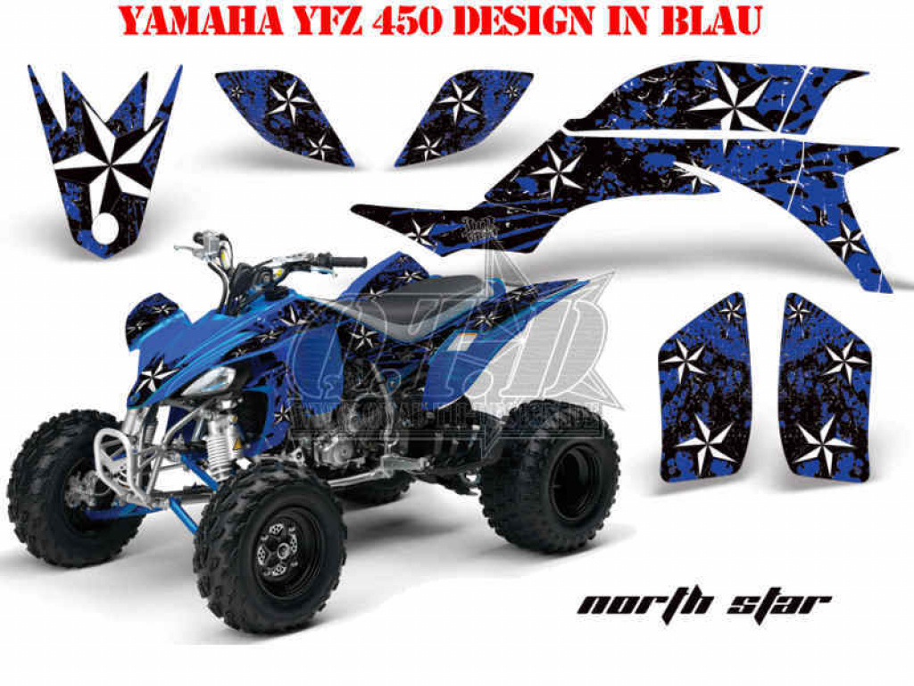 Northstar Hintergrund = Blau, Designfarbe = Weiß für Yamaha YFZ 450 2004-2008 & 2012-2014