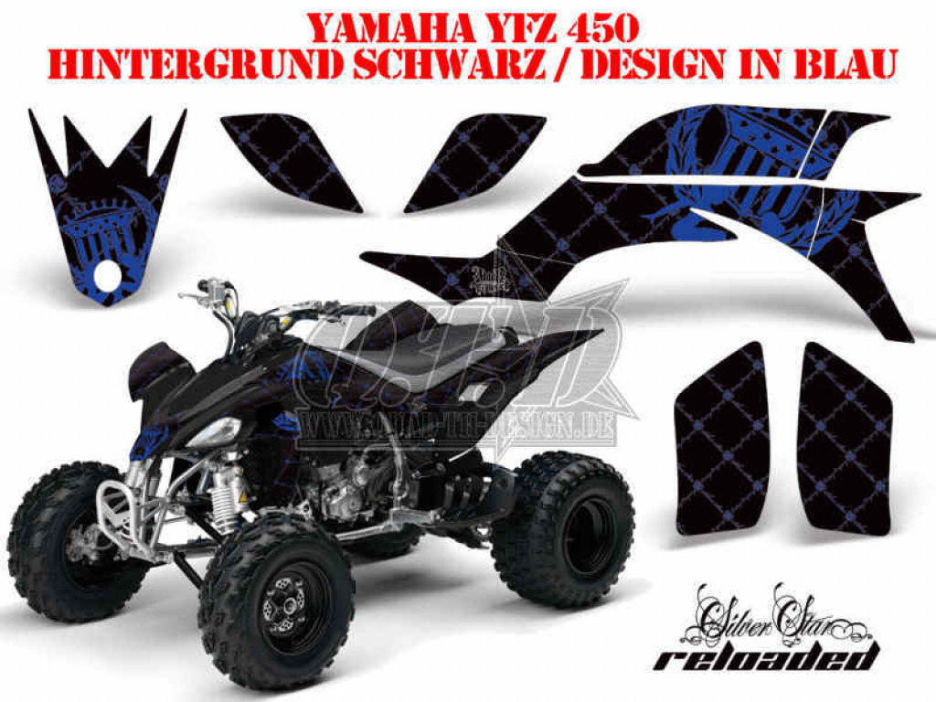 SilverStar - Reloaded Hintergrund = Schwarz, Designfarbe = Blau für Yamaha YFZ 450 2004-2008 & 2012-2014