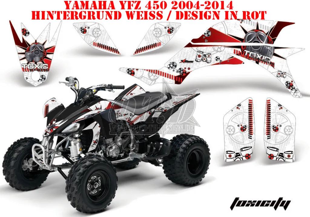 Toxicity Background = White, Design color = Red for Yamaha YFZ 450 2004-2008 & 2012-2014
