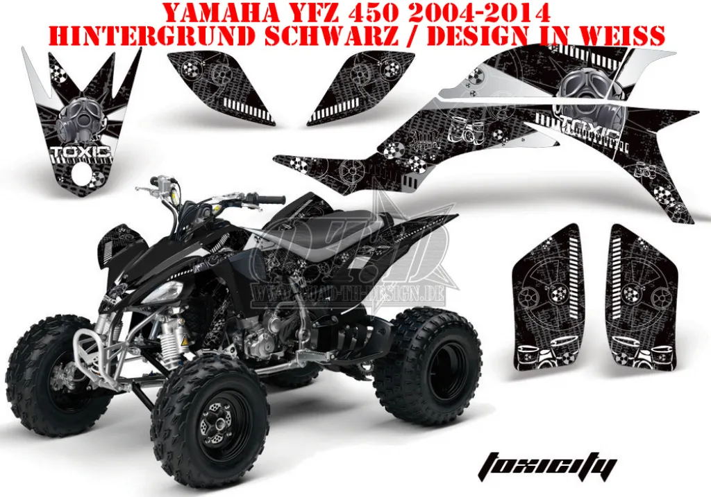 Toxicity Background = Black, Design color = White for Yamaha YFZ 450 2004-2008 & 2012-2014