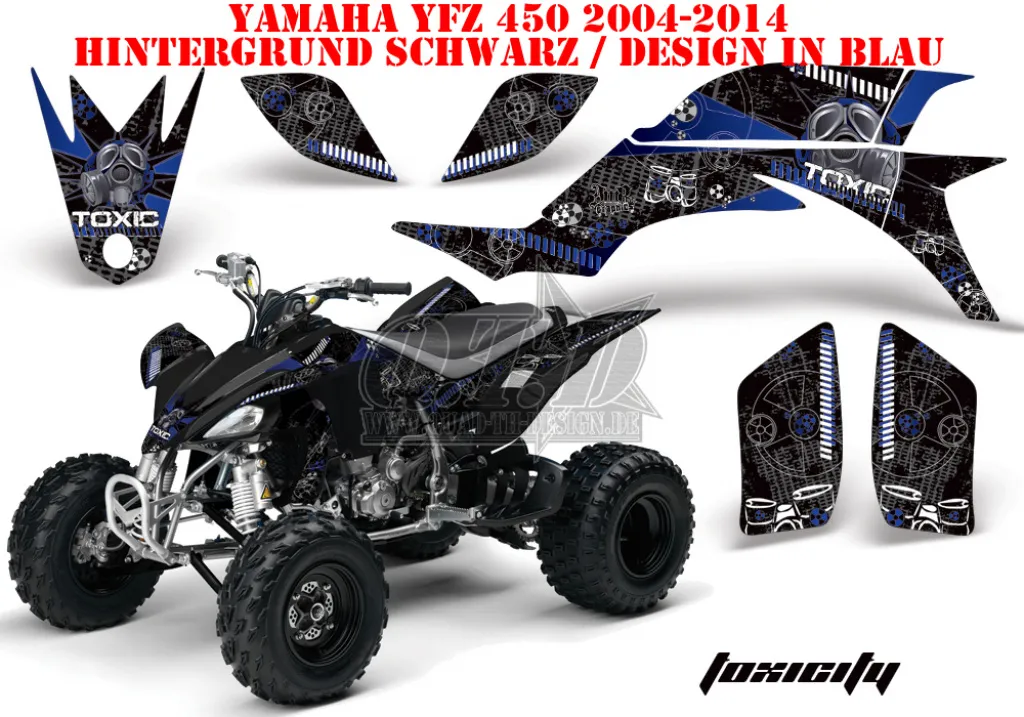 Toxicity Background = Black, Design color = Blue for Yamaha YFZ 450 2004-2008 & 2012-2014