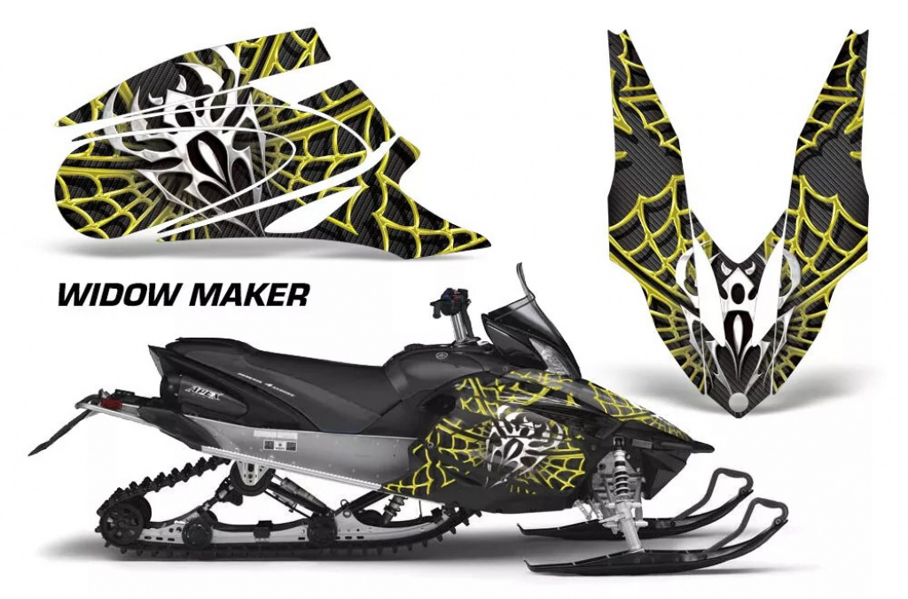 Widow Maker Hintergrund = Schwarz, Designfarbe = Gelb für Yamaha Apex 2006-2020