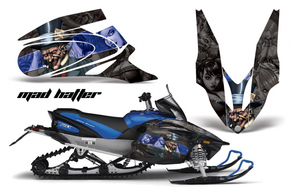 Mad-Hatter Hintergrund = Schwarz, Designfarbe = Blau für Yamaha Apex 2006-2020