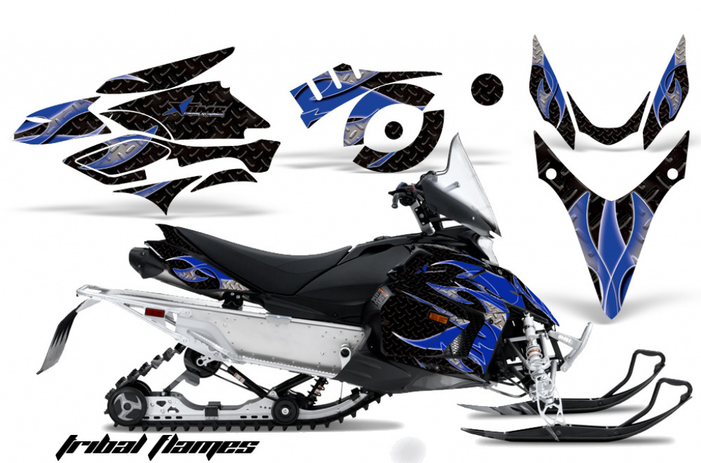 Tribal Flames Background = Black, Design color = Blue for Yamaha Phazer RTX,GT 2007-2016