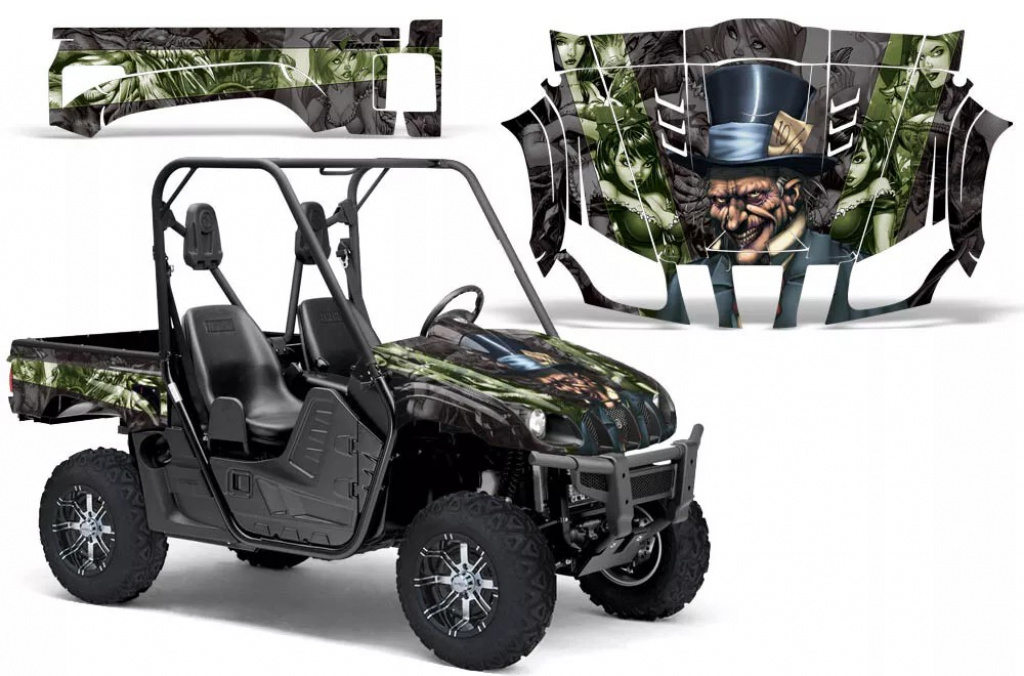 Mad-Hatter Background = Black, Design color = Army Green for Yamaha Rhino 700/660/450