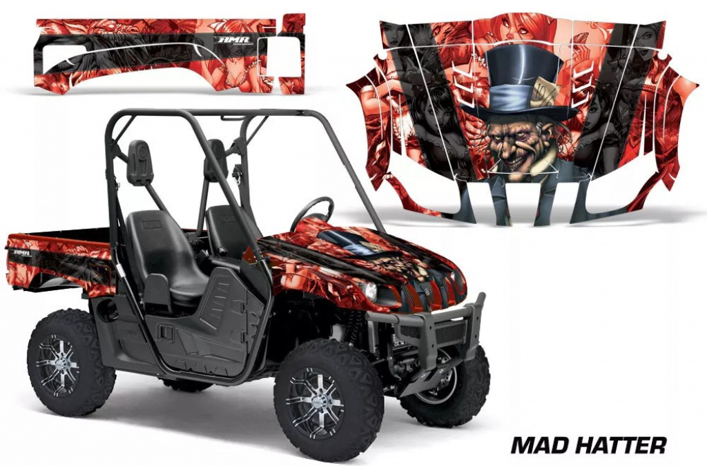 Mad-Hatter Background = Red, Design color = Black for Yamaha Rhino 700/660/450