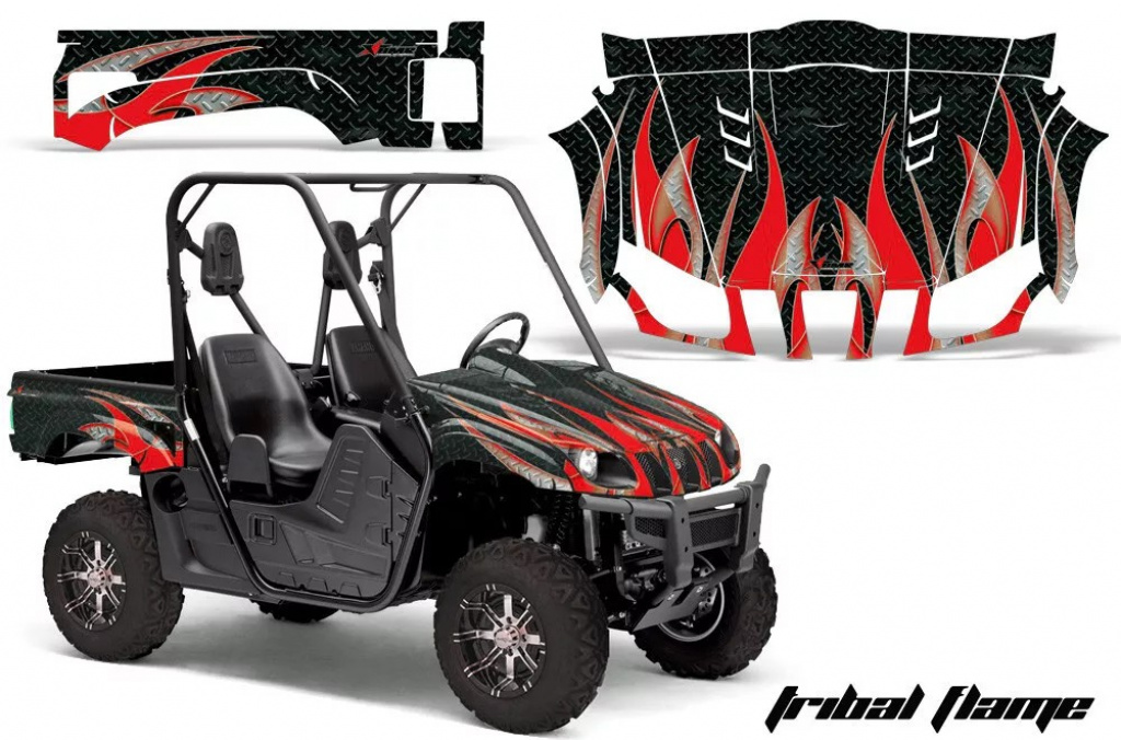 Tribal Flames Background = Black, Design color = Red for Yamaha Rhino 700/660/450