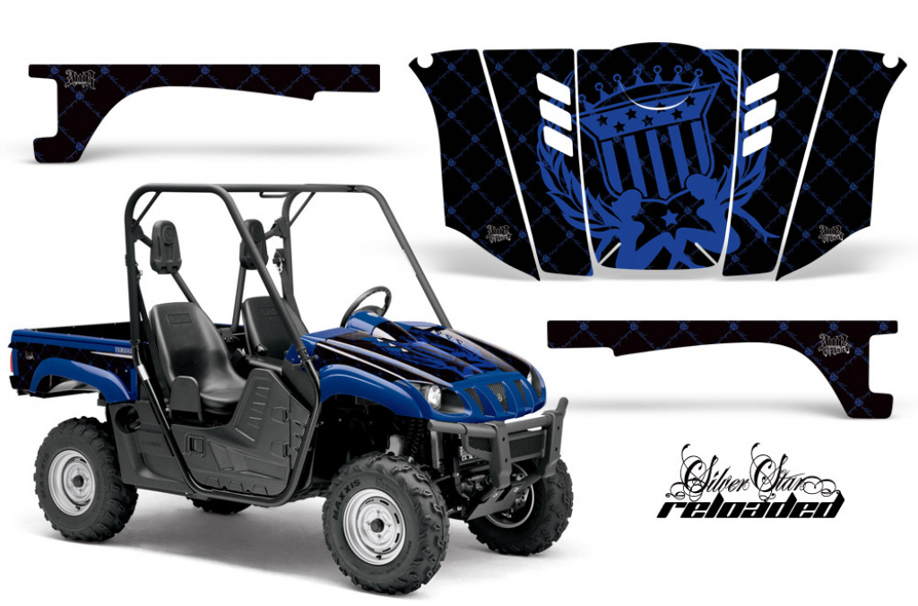 SilverStar - Reloaded Background = Black, Design color = Blue for Yamaha Rhino 700/660/450