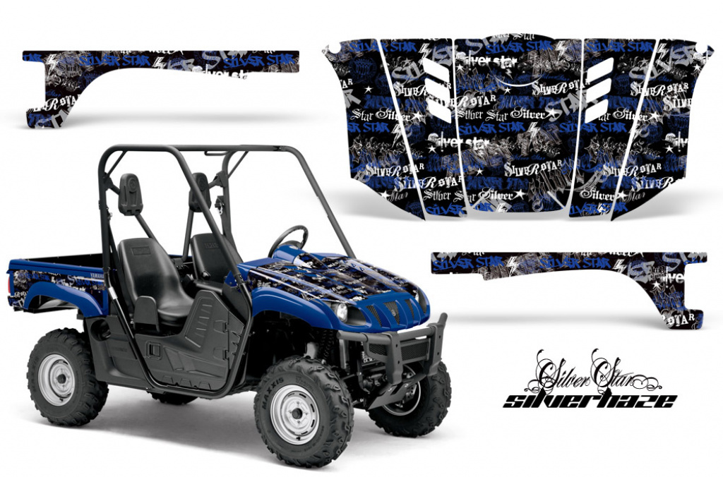 SilverStar - Silverhaze Background = Black, Design color = Blue for Yamaha Rhino 700/660/450