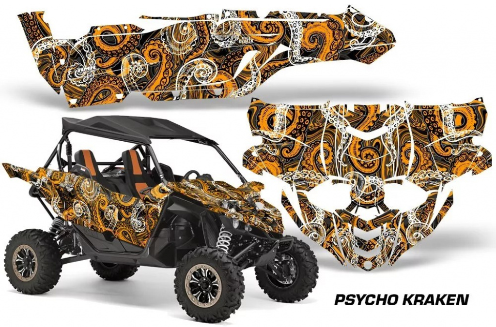 Psycho Kraken Background = Black, Design color = Orange for Yamaha YXZ 1000R
