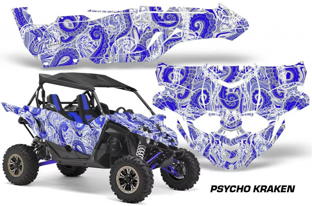 Psycho Kraken Background = Silver, Design color = Blue for Yamaha YXZ 1000R