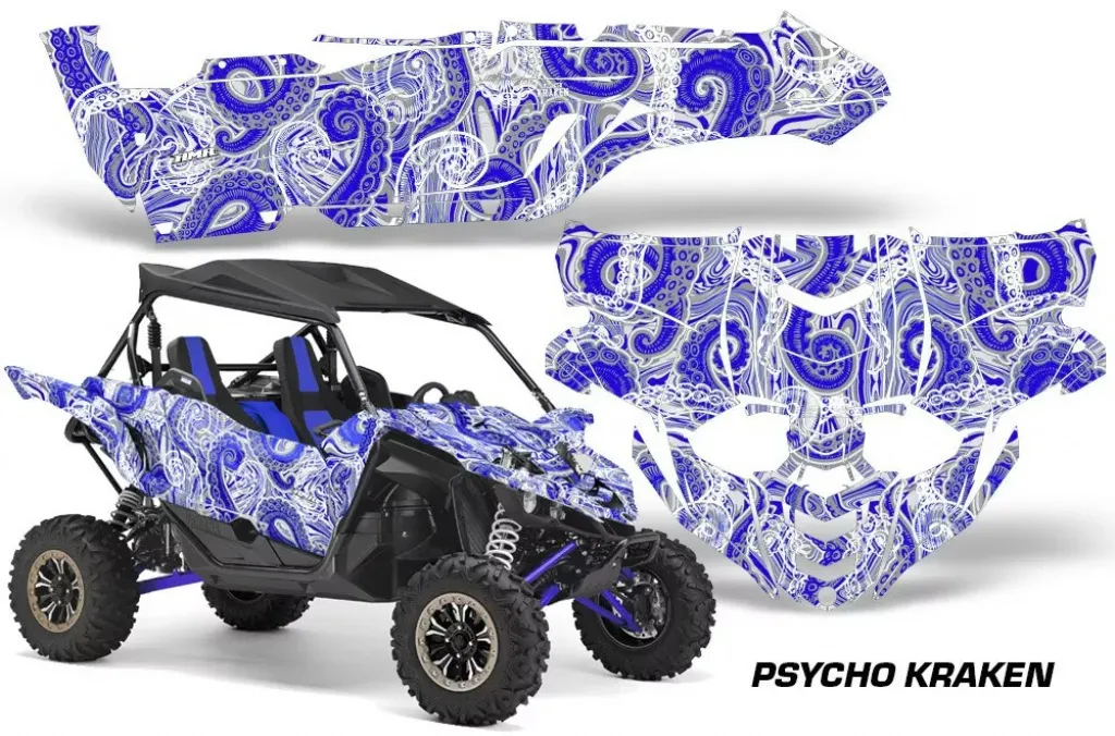 Psycho Kraken Background = Silver, Design color = Blue for Yamaha YXZ 1000R