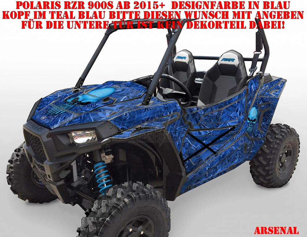 Arsenal Blau, Schädel in Teal für Polaris RZR 900S/1000S 2 Türer 2015-2020