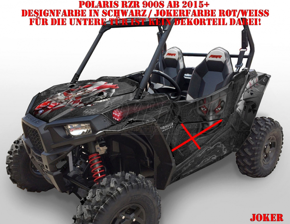 Joker Hintergrund Schwarz, Jokerfarbe Rot-Weiß für Polaris RZR 900S/1000S 2 Türer 2015-2020