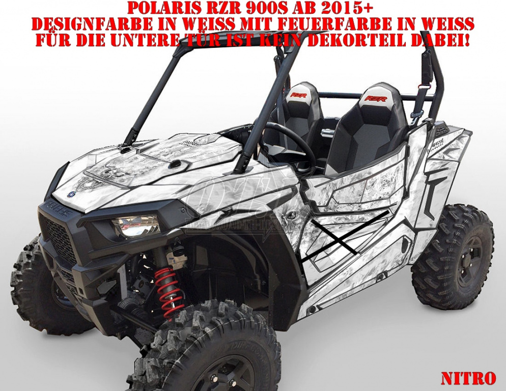 Nitro Weiß, Feuerfarbe = Dekorfarbe für Polaris RZR 900S/1000S 2 Türer 2015-2020