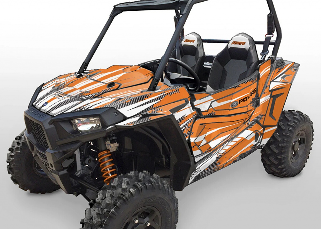 Racer-X Hintergrundfarbe = Orange, Designfarbe = Weiß für Polaris RZR 900S/1000S 2 Türer 2015-2020