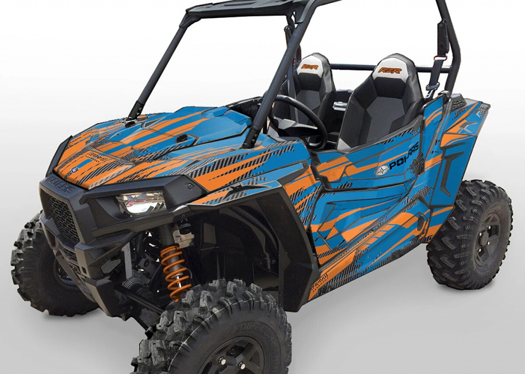 Racer-X Hintergrundfarbe = Voodoo Blau, Designfarbe = Orange für Polaris RZR 900S/1000S 2 Türer 2015-2020