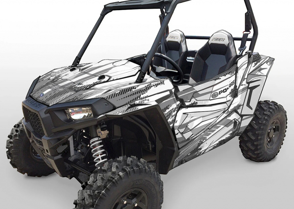 Racer-X Hintergrundfarbe = Weiß, Designfarbe = Silber für Polaris RZR 900S/1000S 2 Türer 2015-2020