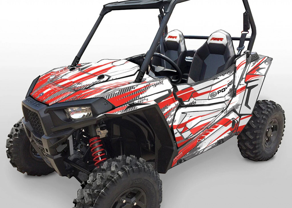 Racer-X Hintergrundfarbe = Weiß, Designfarbe = Rot für Polaris RZR 900S/1000S 2 Türer 2015-2020
