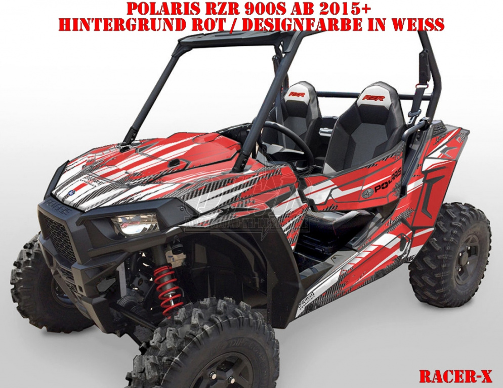 Racer-X Hintergrundfarbe = Rot, Designfarbe = Weiß für Polaris RZR 900S/1000S 2 Türer 2015-2020